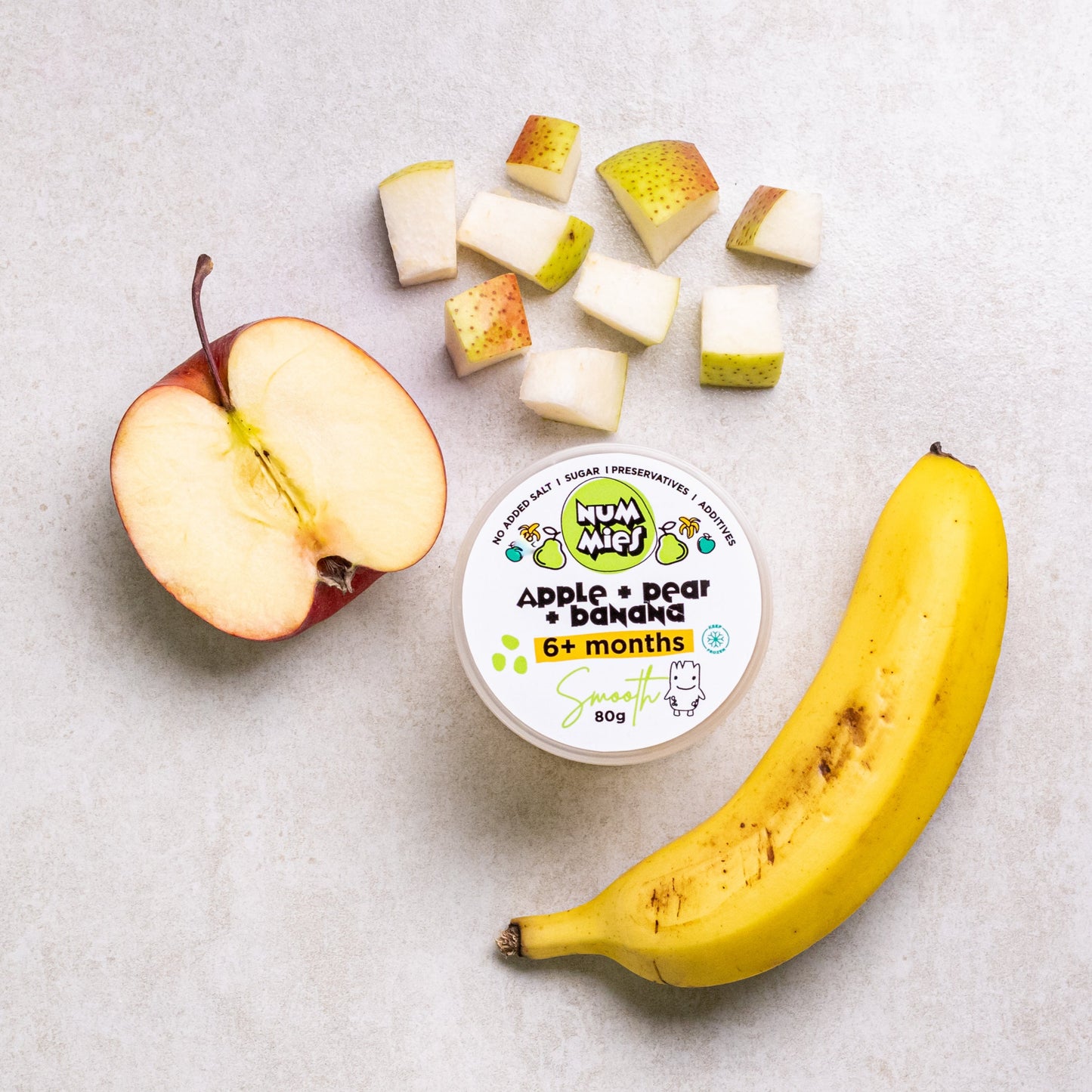 Apple, Pear + Banana