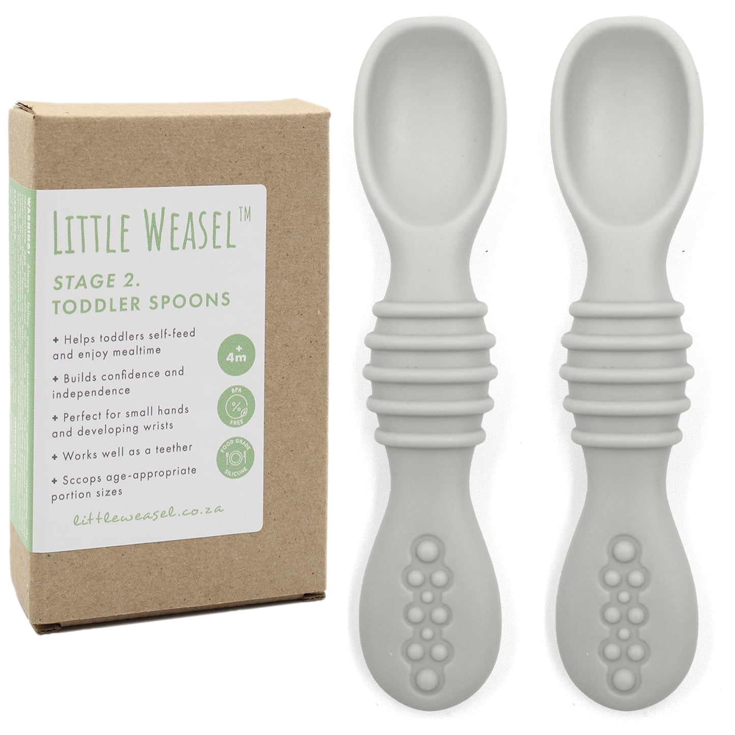 Little Weasel Stage 2: Toddler Spoons - Cloud Grey (Set of 2)