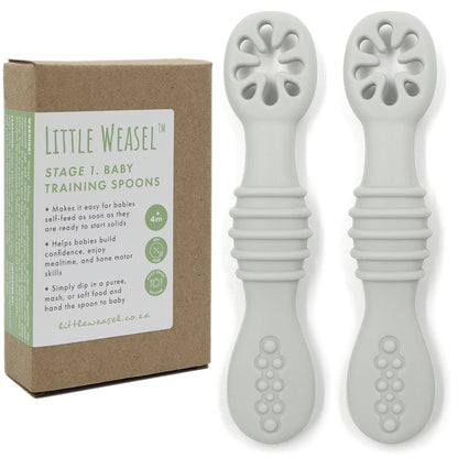 Little Weasel Stage 1: Baby Training Spoons - Cloud Grey (Set of 2)