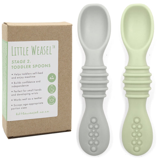 Little Weasel Stage 2: Toddler Spoons - Sage Green / Cloud Grey (Set of 2)
