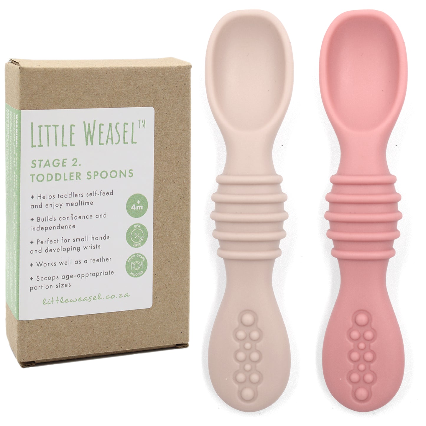 Little Weasel Stage 2: Toddler Spoons - Blush / Pink Rose (Set of 2)